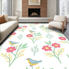 Whimsical Garden Birds Pattern Design Rug