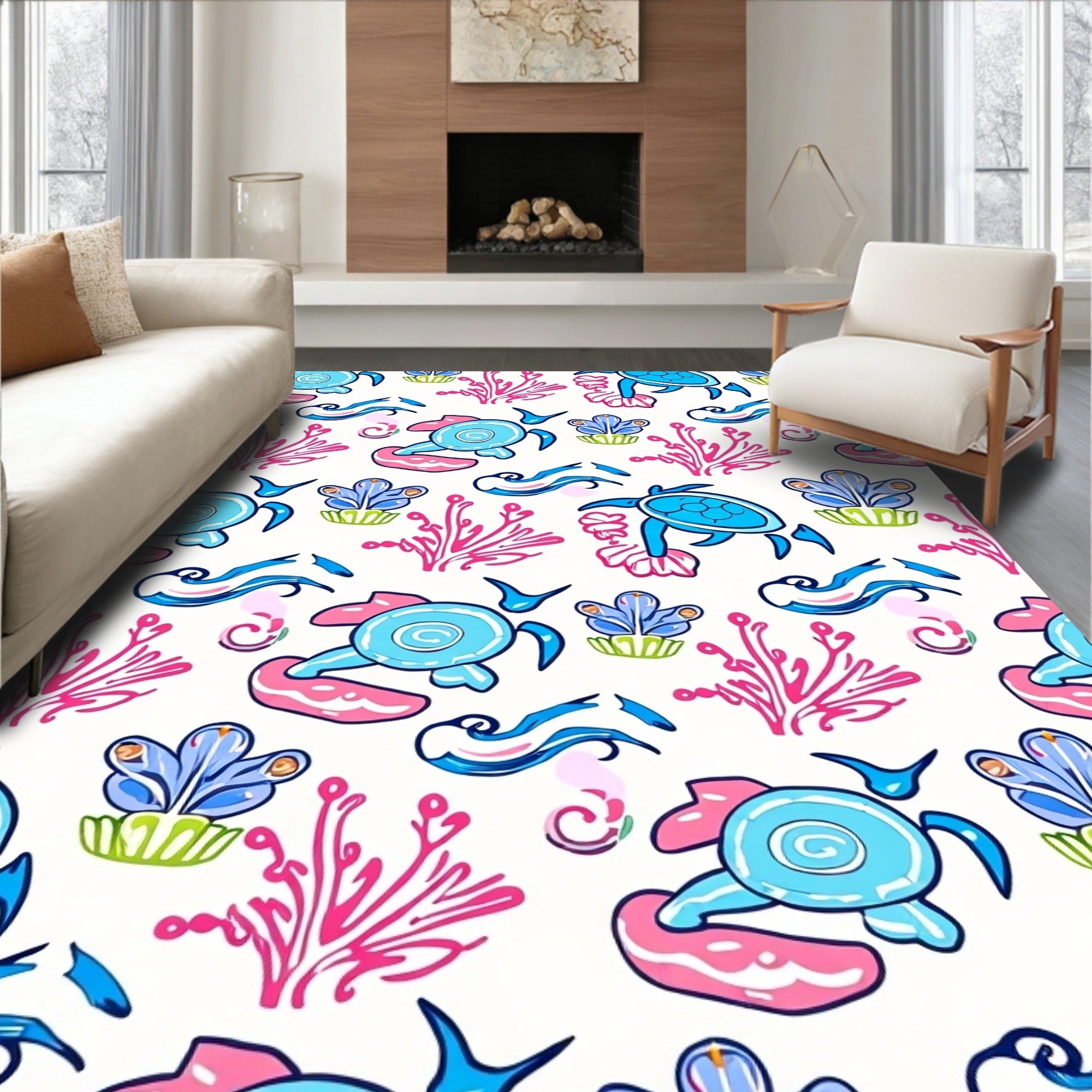 Playful Turtle Coral Sea Design Rug