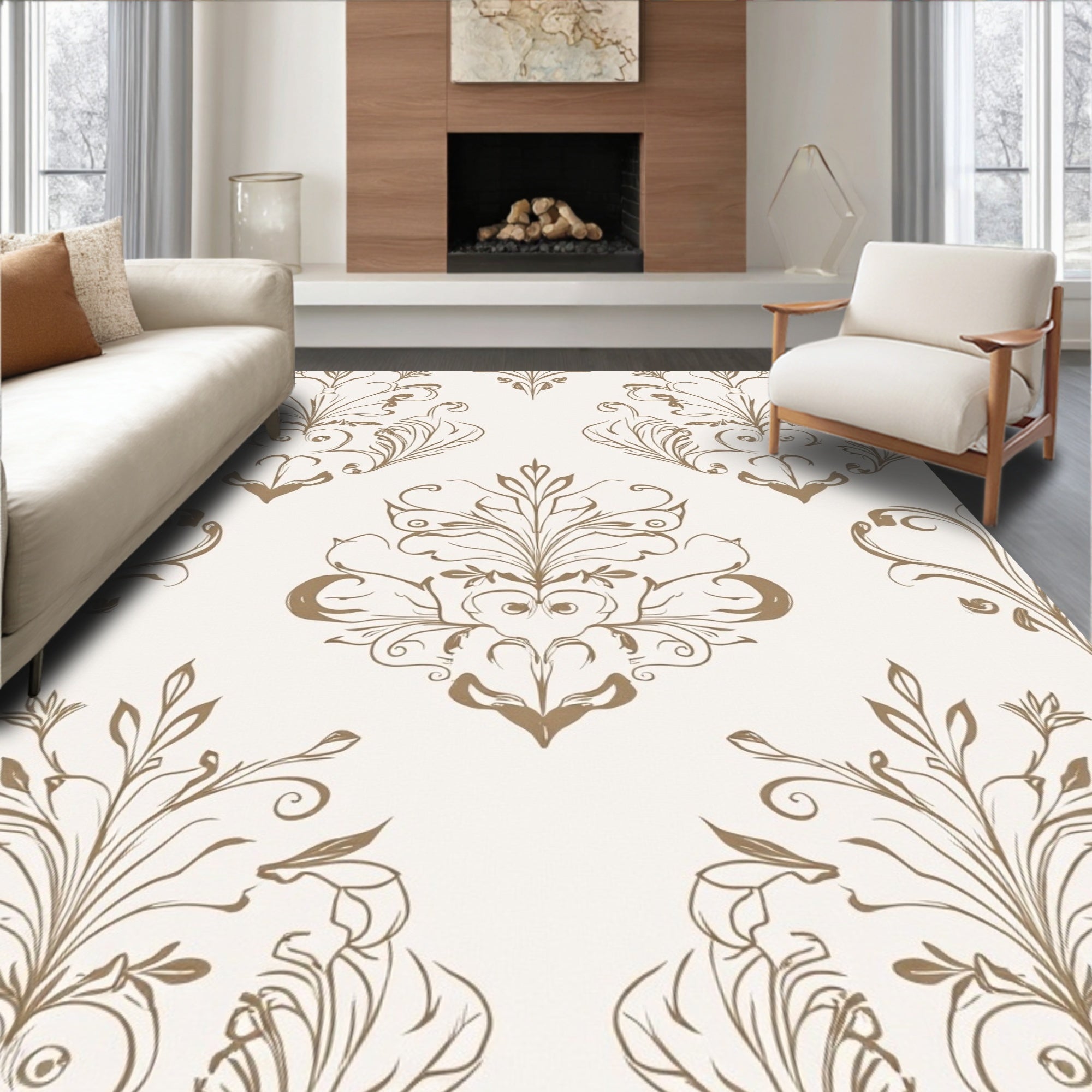 Classic Floral Scroll Pattern Rug