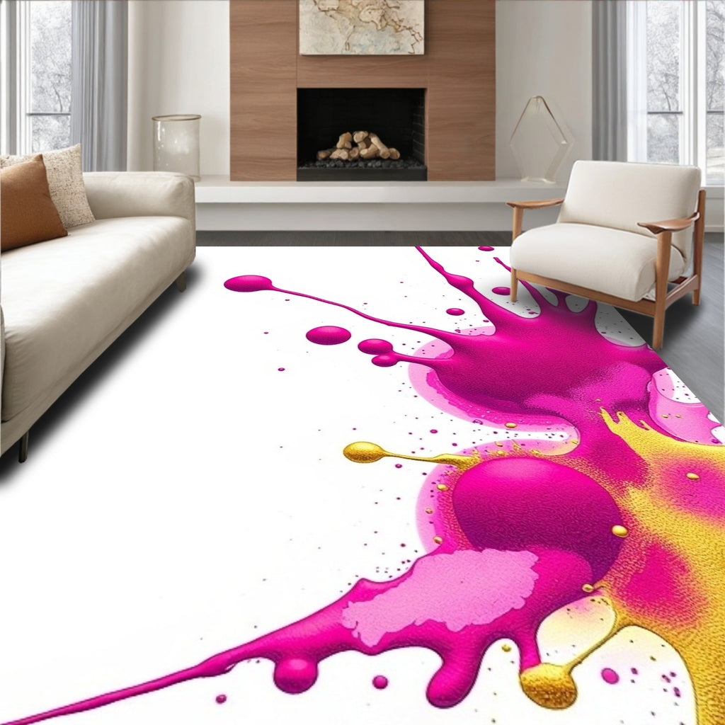 Vibrant Splash Gold Pink Splatter Rug