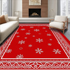 Crimson White Snowflake Holiday Border Rug
