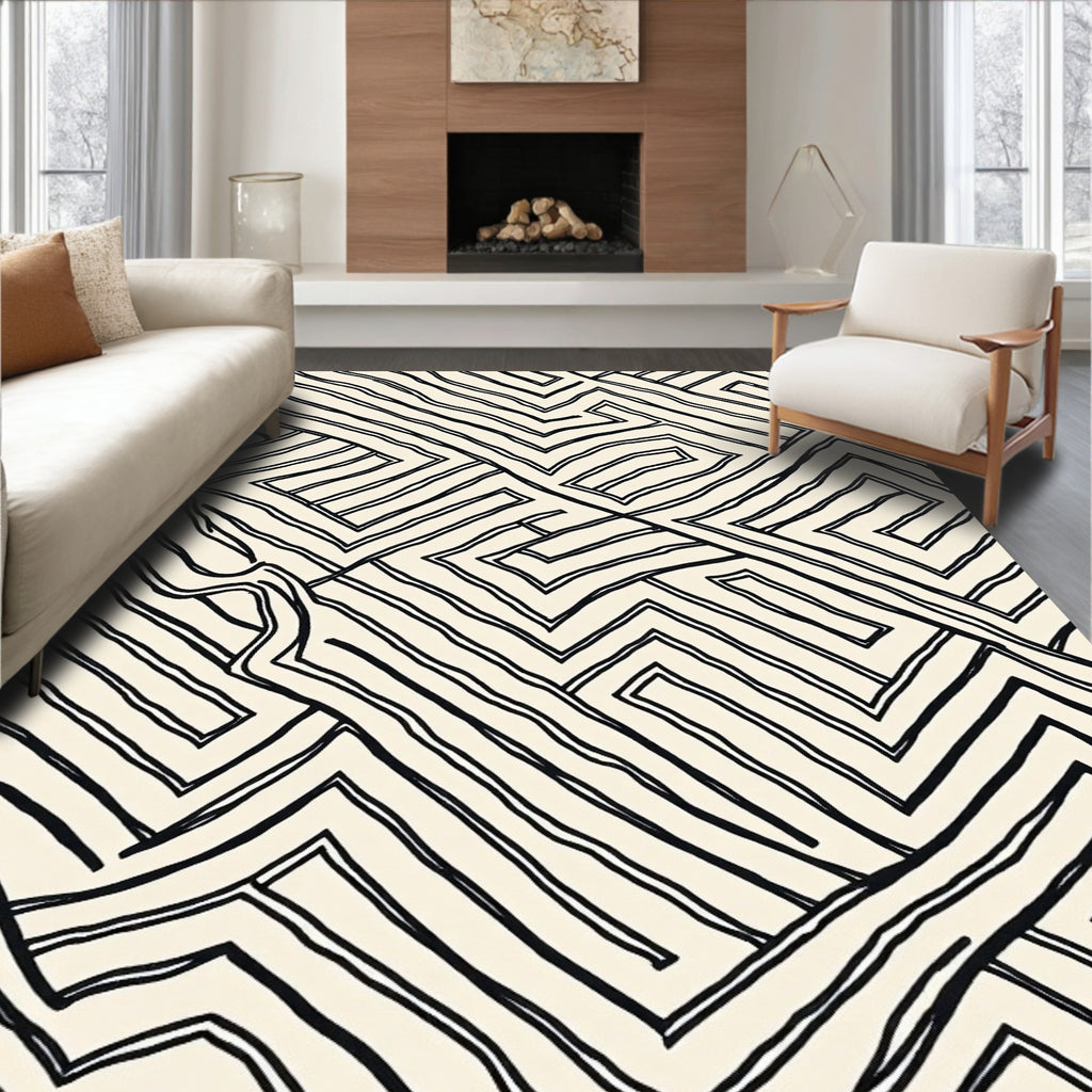 Bold Geometric Maze Pattern Rug