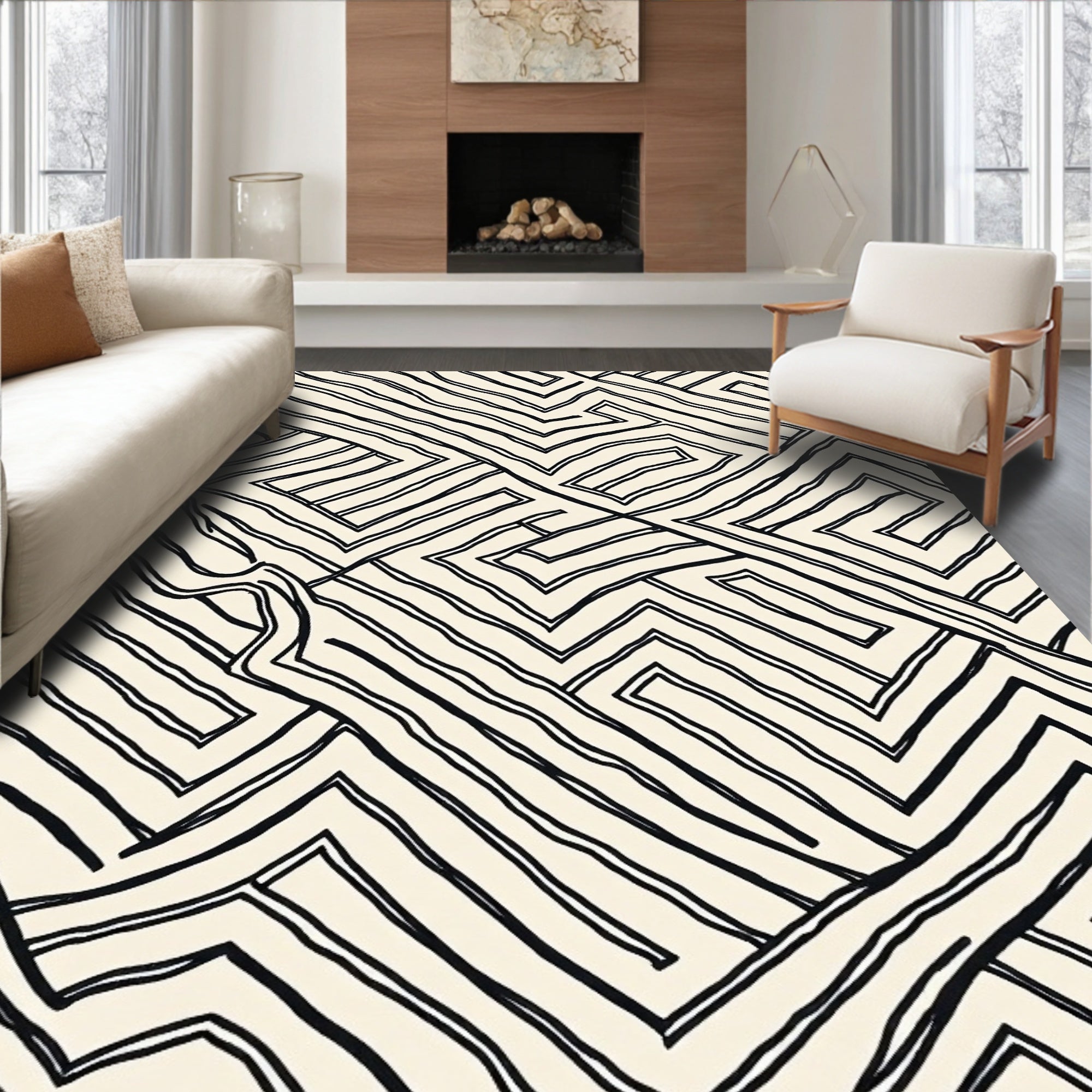 Bold Geometric Maze Pattern Rug