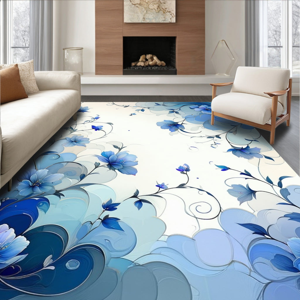 Ethereal Blue Floral Dreamscape Rug