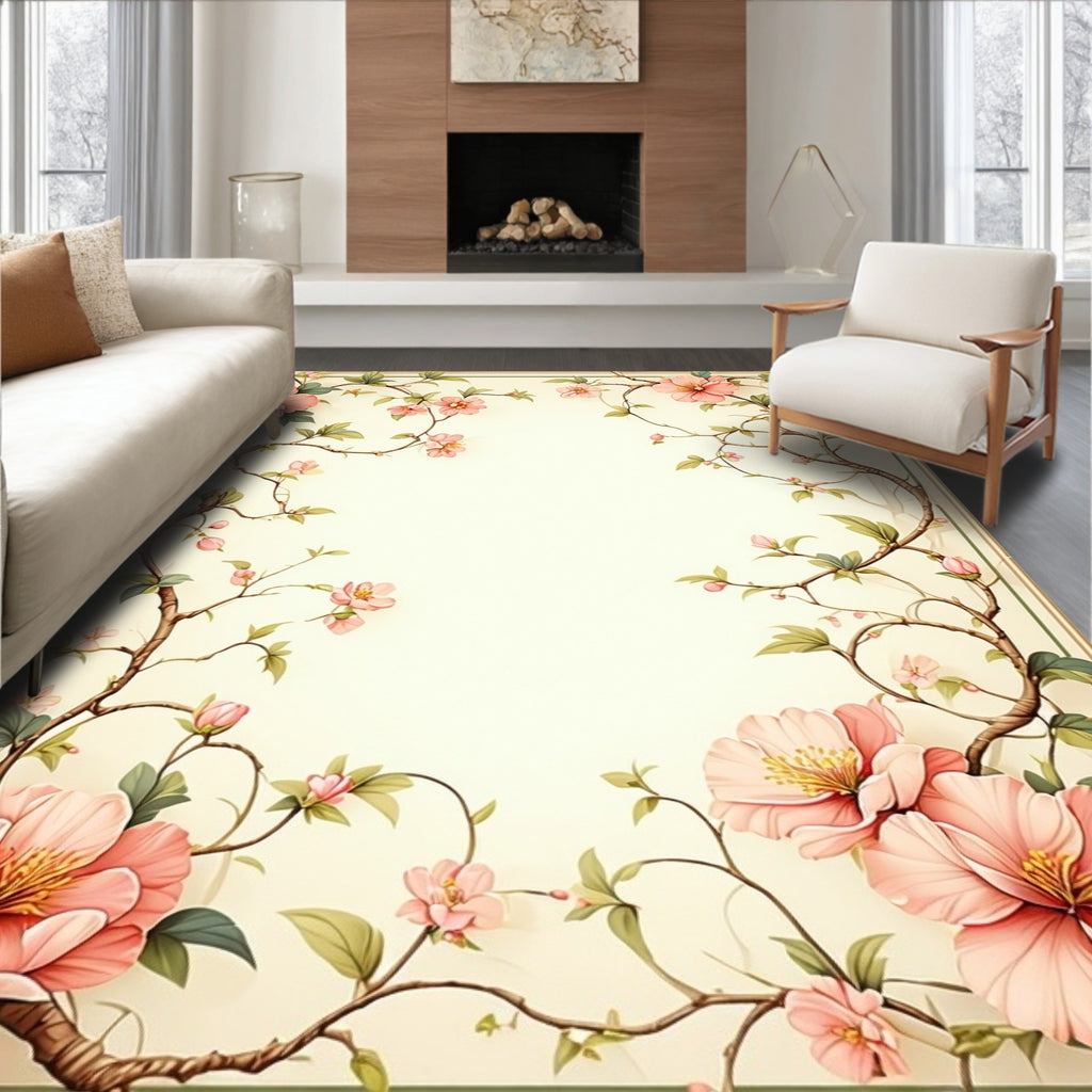 Elegant Pink Floral Vine Pattern Rug