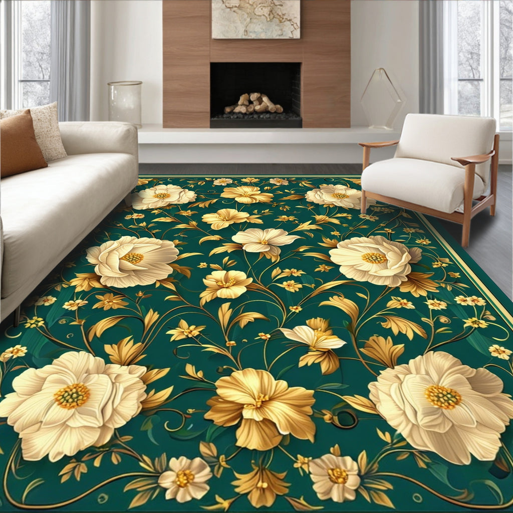 Elegant Floral Acanthus Scroll Pattern Rug