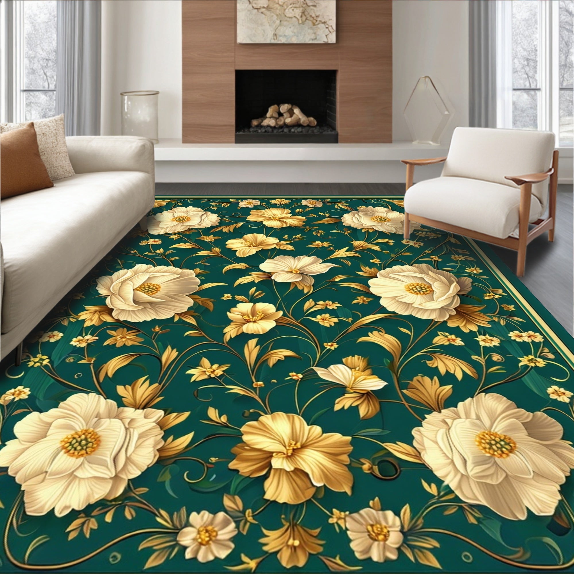 Elegant Floral Acanthus Scroll Pattern Rug