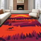 Sunset Mountain Wildlife Scenic Landscape Rug
