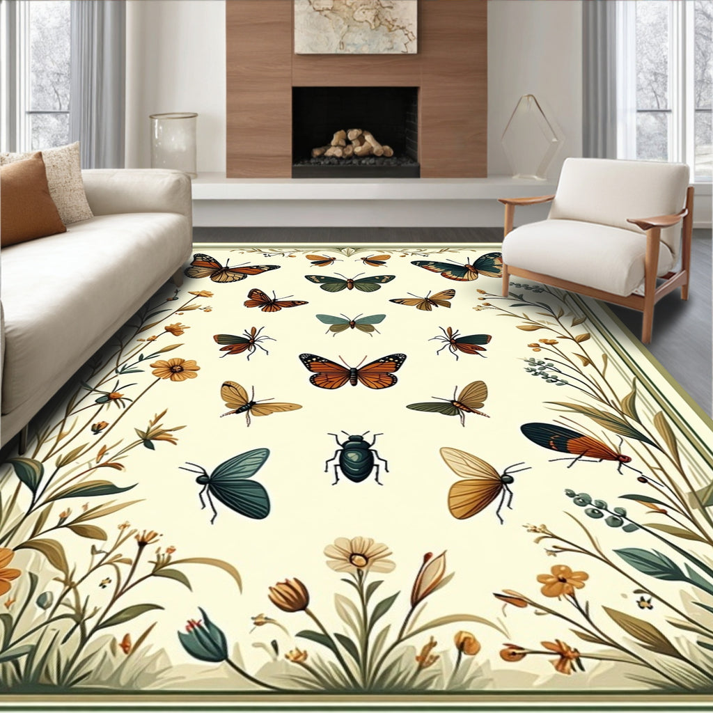 Vintage Butterfly and Floral Garden Design Rug