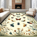 Vintage Butterfly and Floral Garden Design Rug