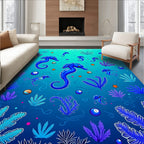 Blue Seahorse Underwater Marine Life Design Rug