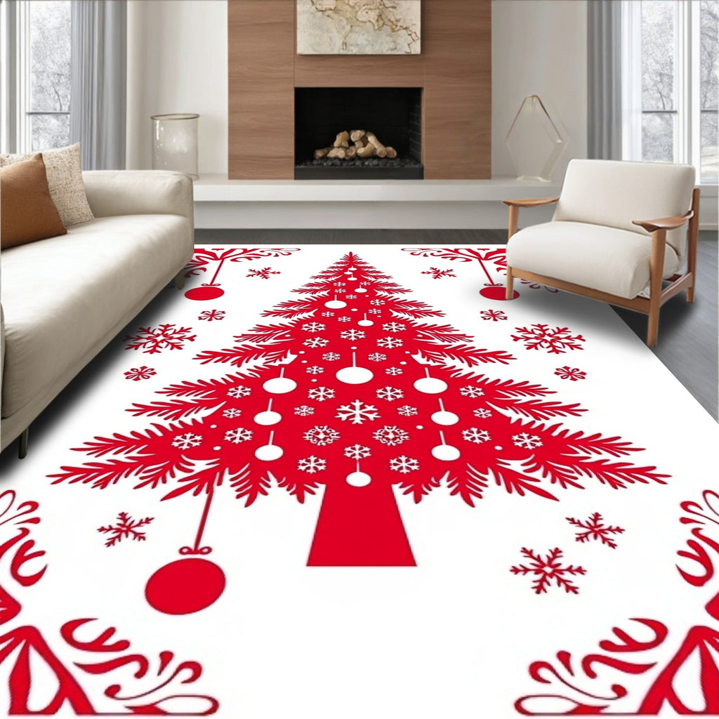 Crimson Christmas Tree Snowflake Garland Rug