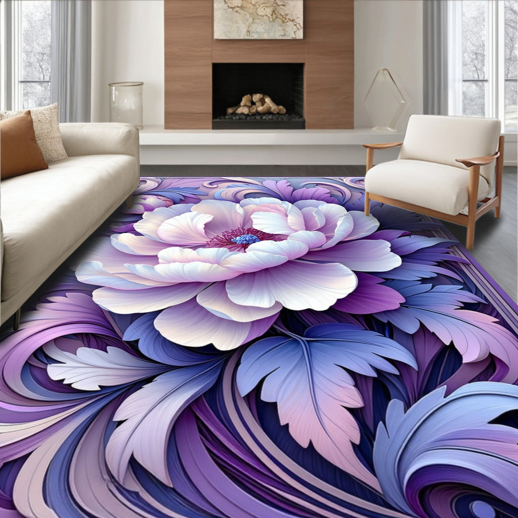 Lavender Floral Scroll Pattern Rug
