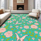 Pink Birds Flowers Aquatic Pattern Rug