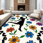 Silhouette Dancing Amidst Floral Explosion Rug