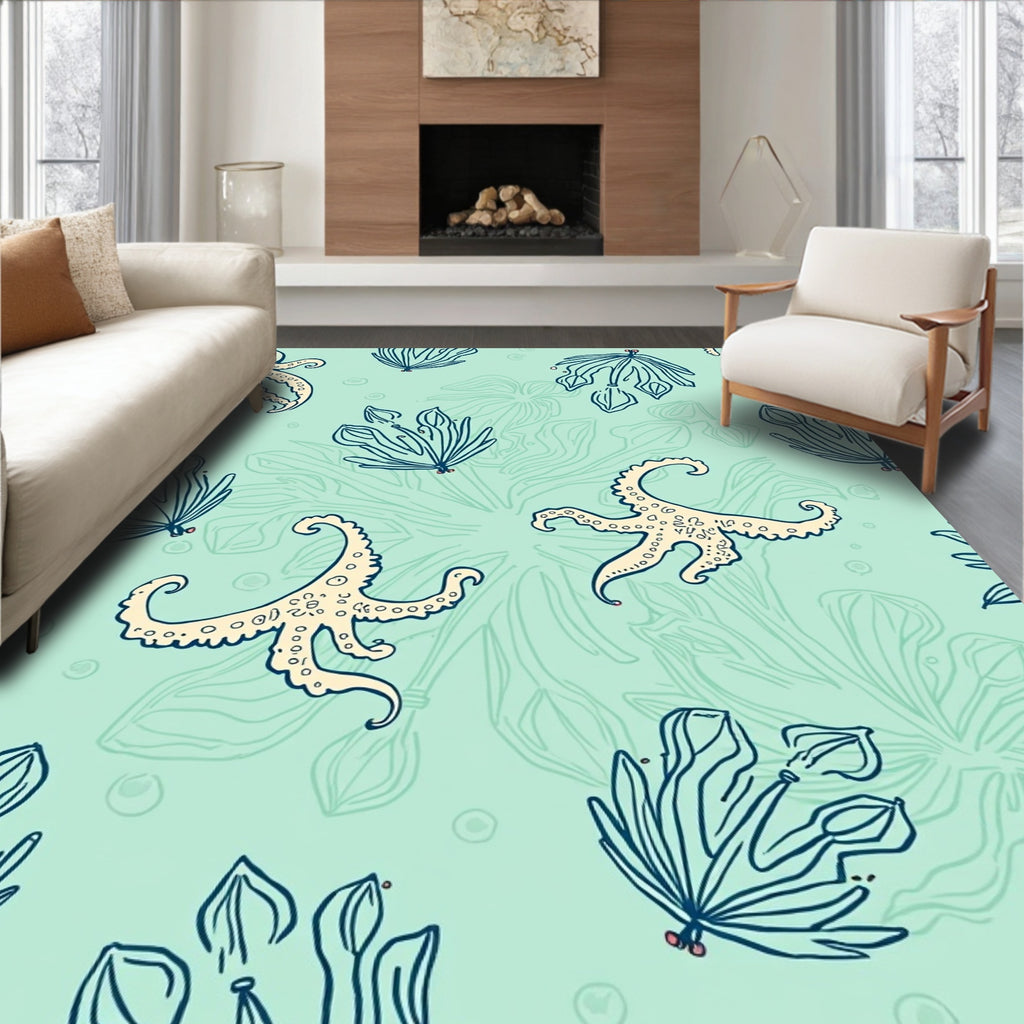 Sea Creatures Aquatic Plants Pattern Rug