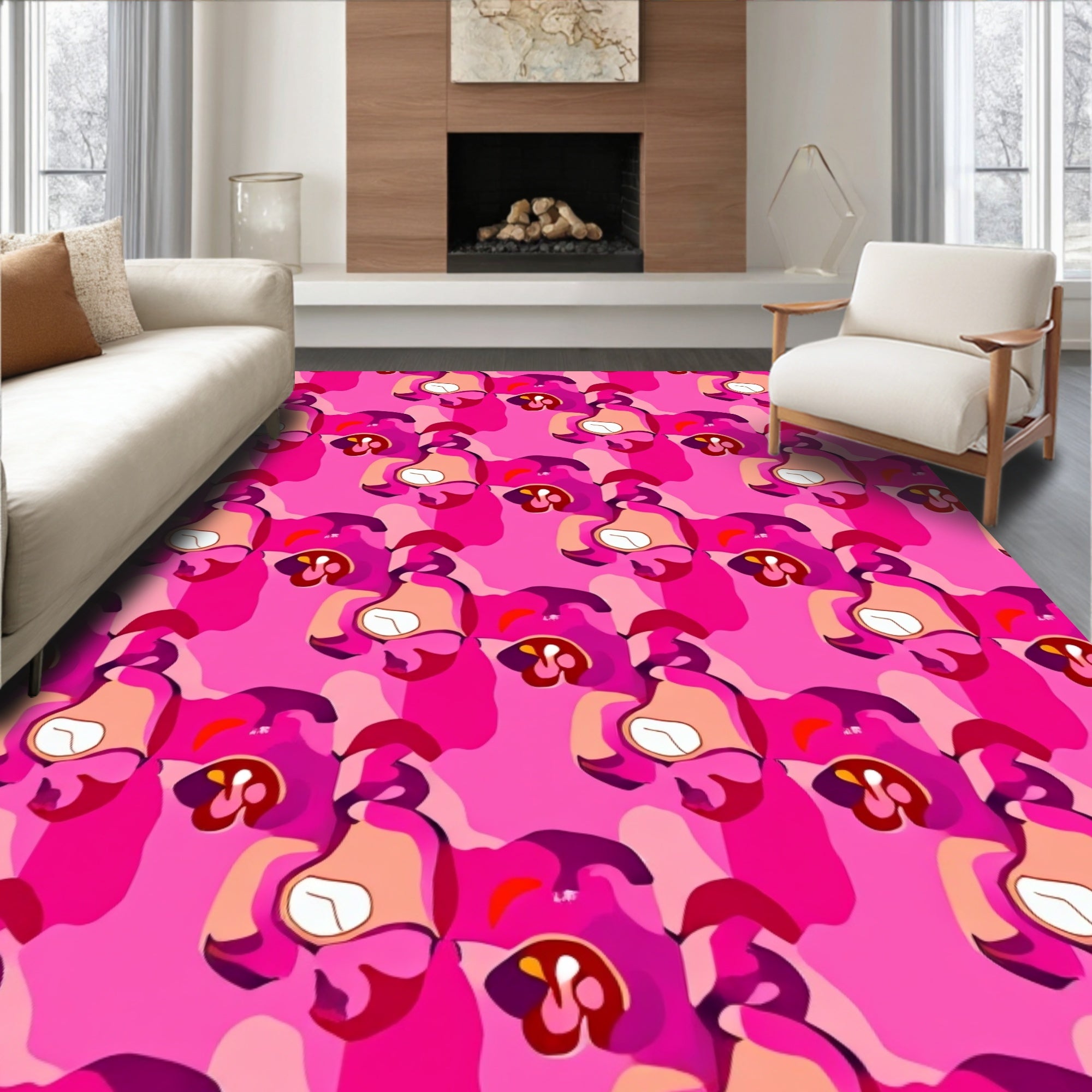 Bold Abstract Pink Floral Pattern Rug