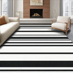 Bold Black White Stripe Pattern Rug