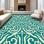 Teal Cream Classical Swirl Ornament Rug