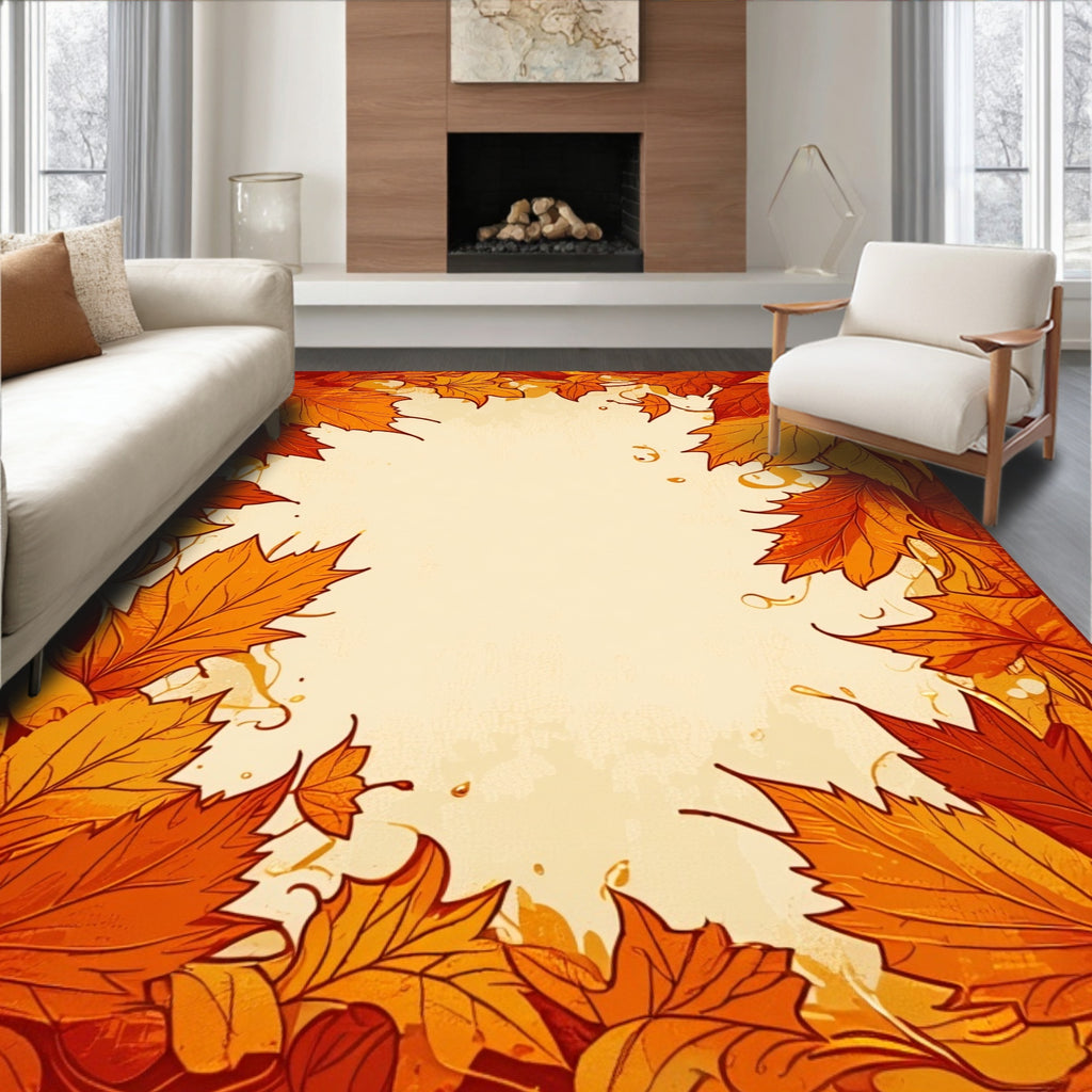 Autumn Leaves Swirling Border Design Rug