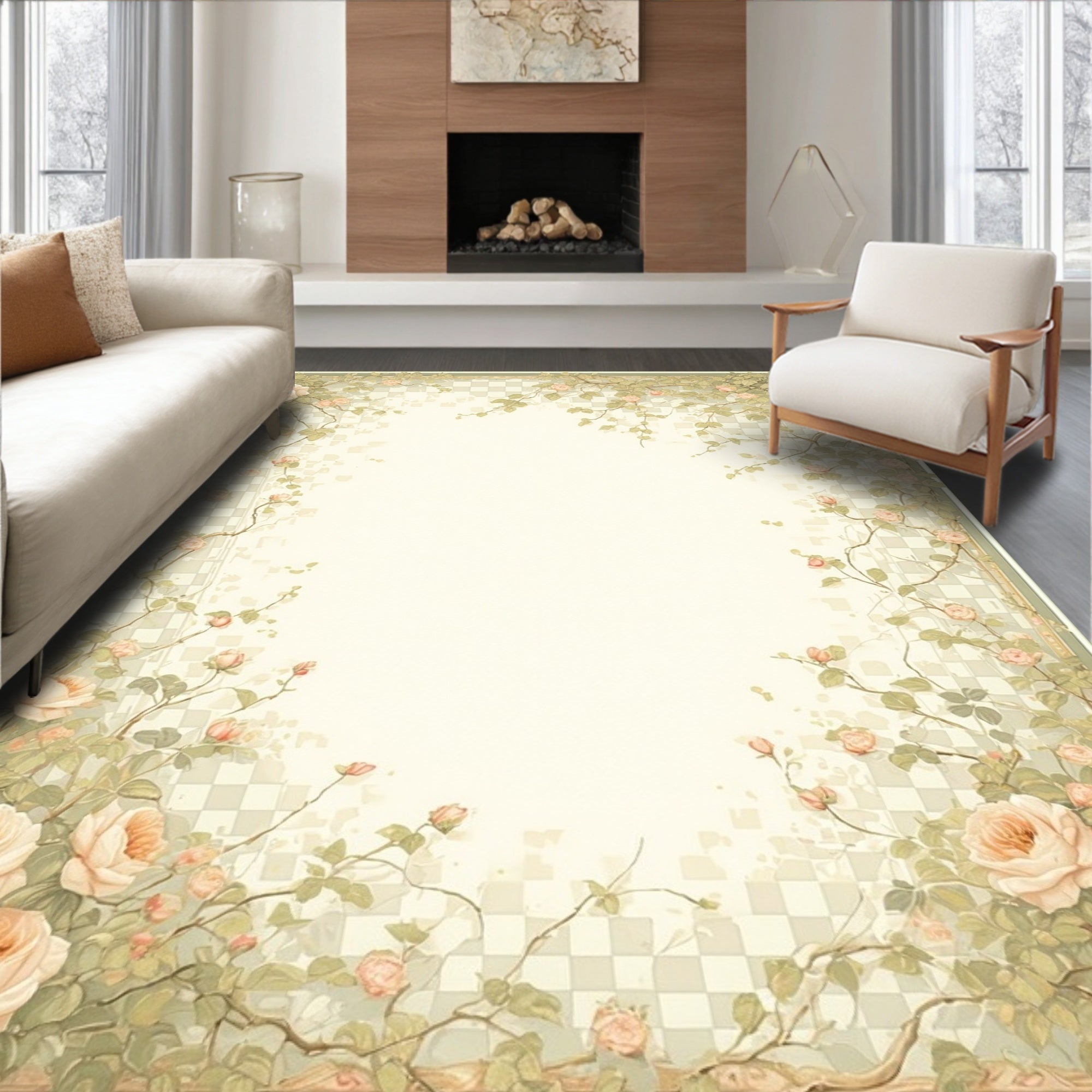 Vintage Rose Vine Border Rug