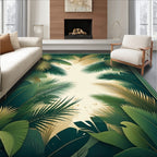 Lush Tropical Palm Leaf Pattern Rug