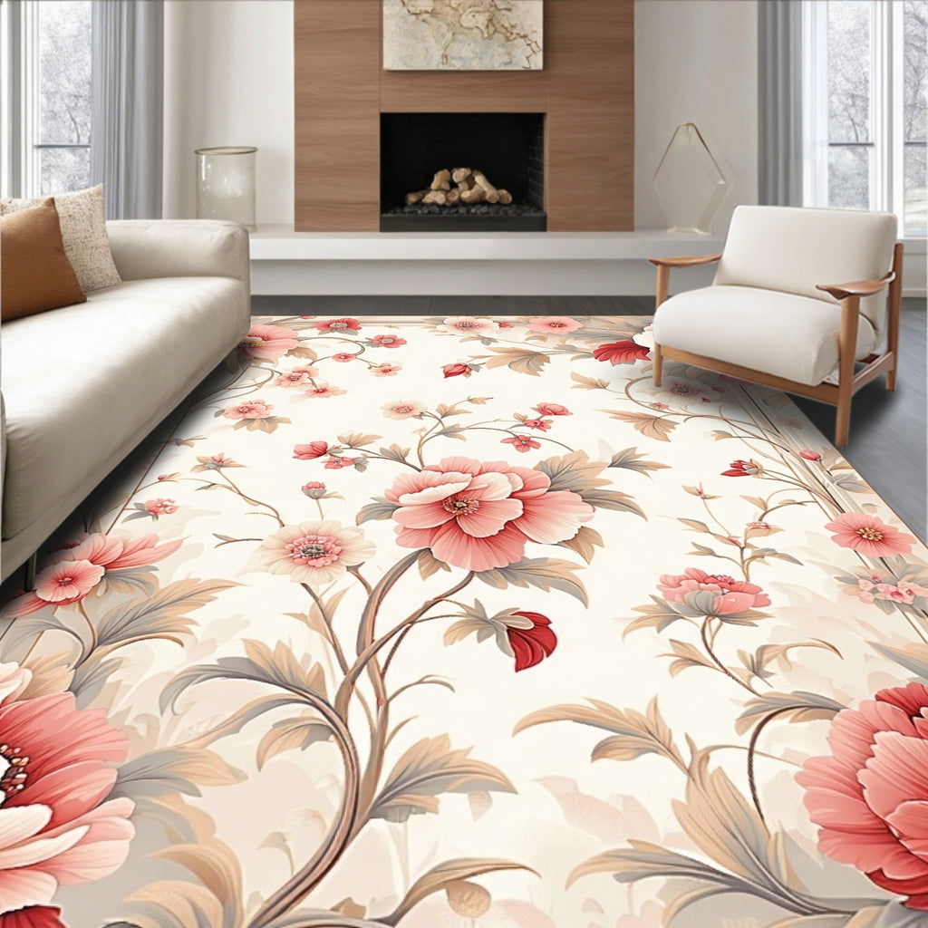 Elegant Floral Vines Blossom Pattern Rug