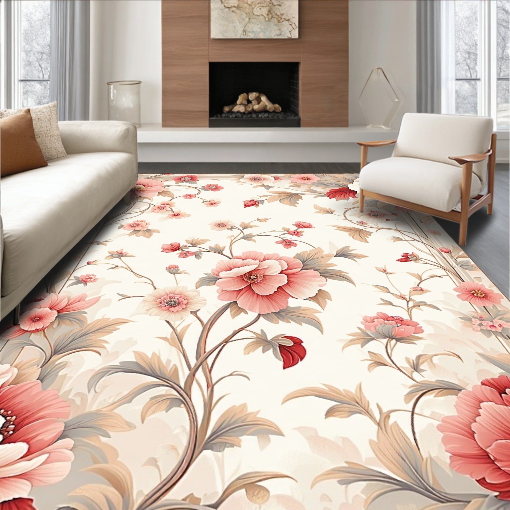 Elegant Floral Vines Blossom Pattern Rug