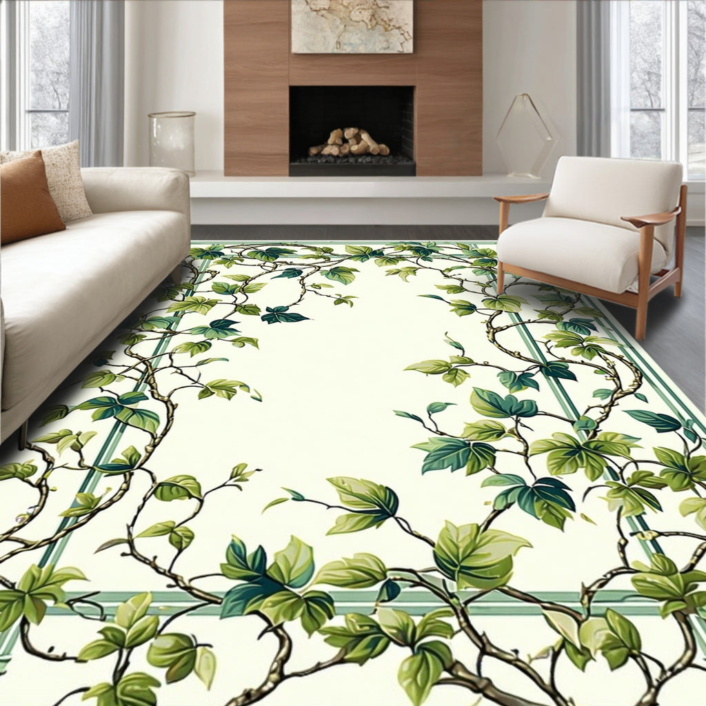 Vine and Leaf Botanical Framed Design Rug