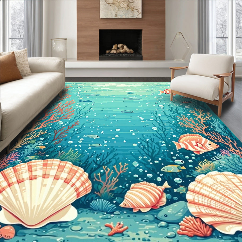 Oceanic Sea Life Coral Fish Design Rug