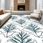 Elegant Teal Leafy Branch Pattern Rug