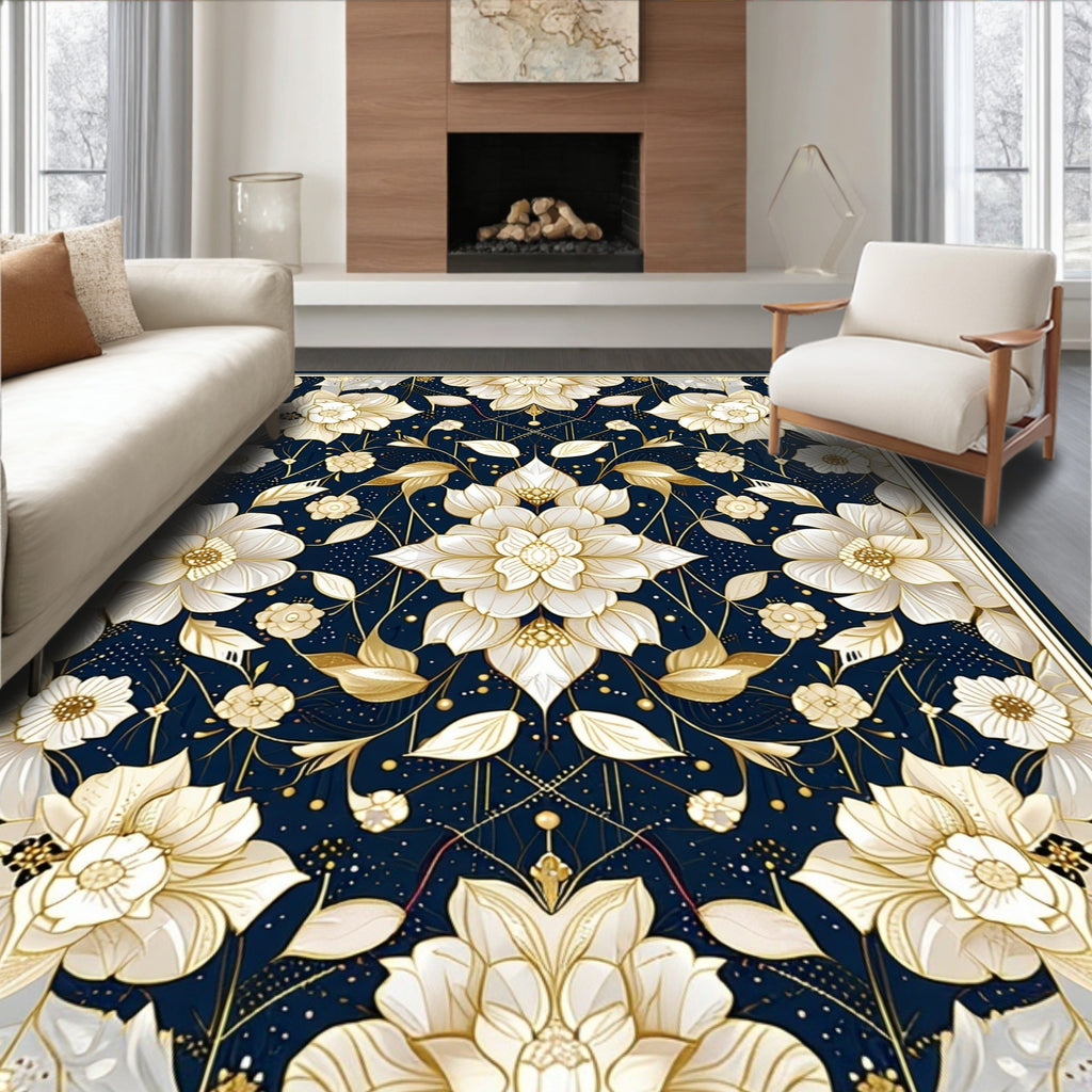Midnight Floral Gold Intricate Rug