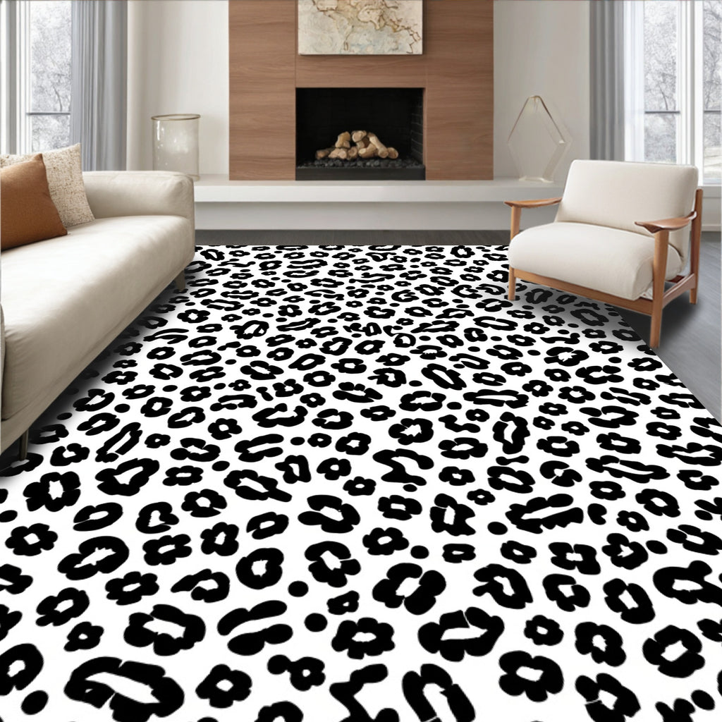 Bold Black Leopard Print Design Rug