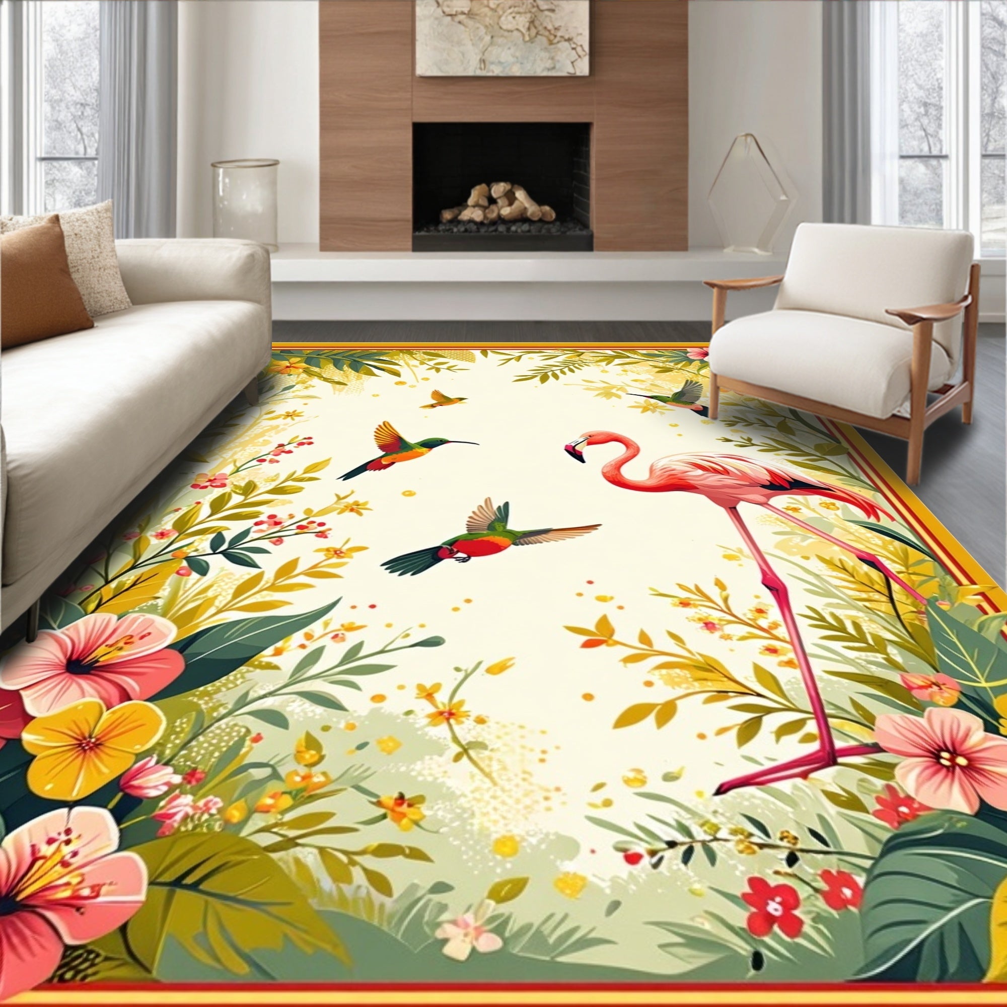 Floral Birds Flamingo Tropical Pattern Rug