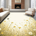 Whimsical Yellow Floral Butterfly Meadow Design Rug