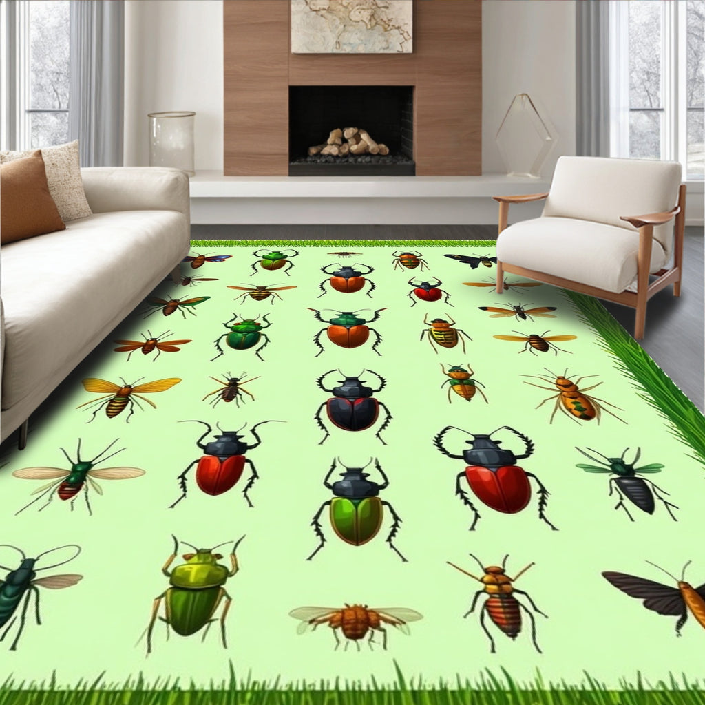 Vibrant Insects Nature Pattern Rug