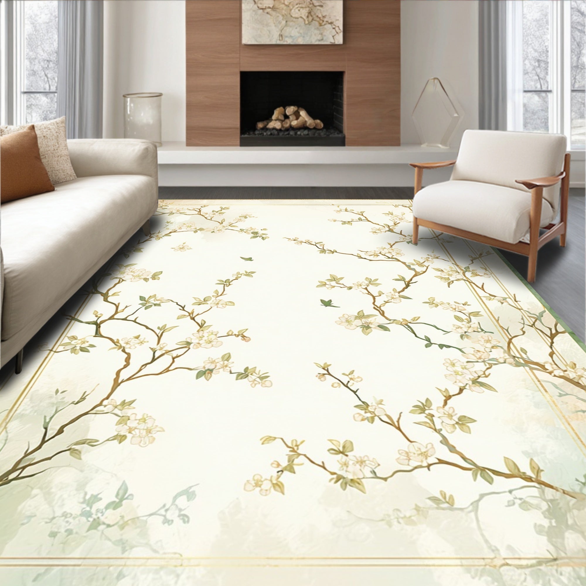 Elegant Plum Blossom Branch Design Rug