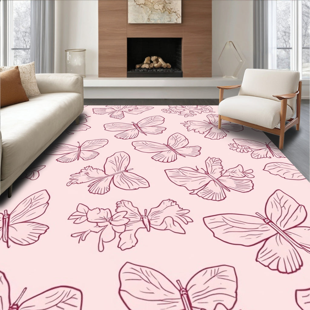Delicate Butterfly Garden Silhouette Rug