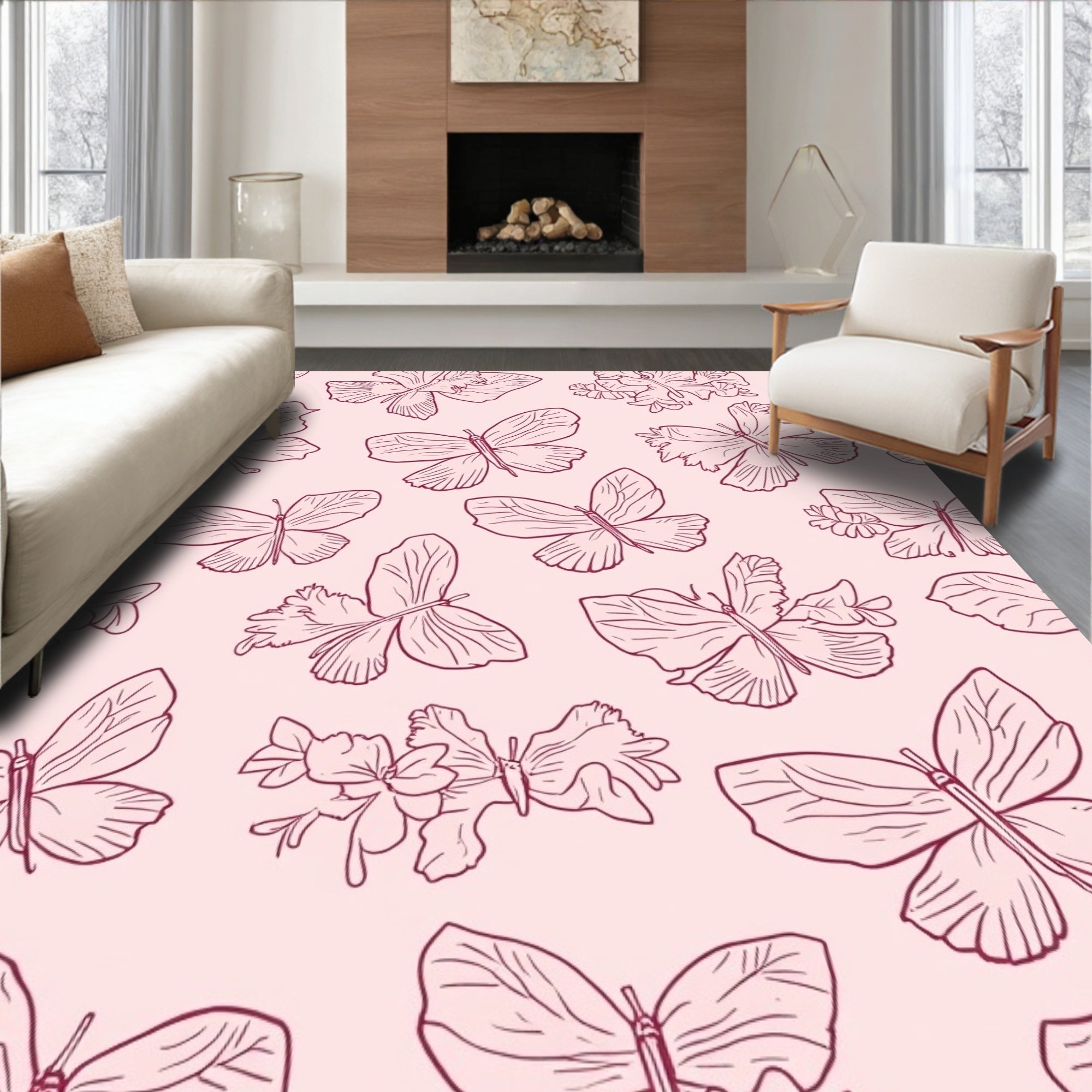 Delicate Butterfly Garden Silhouette Rug