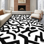 Abstract Brushstroke Black White Pattern Rug