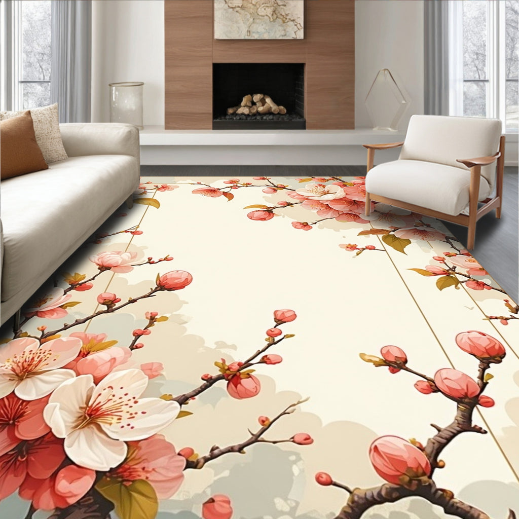 Cherry Blossom Branch Floral Accent Rug