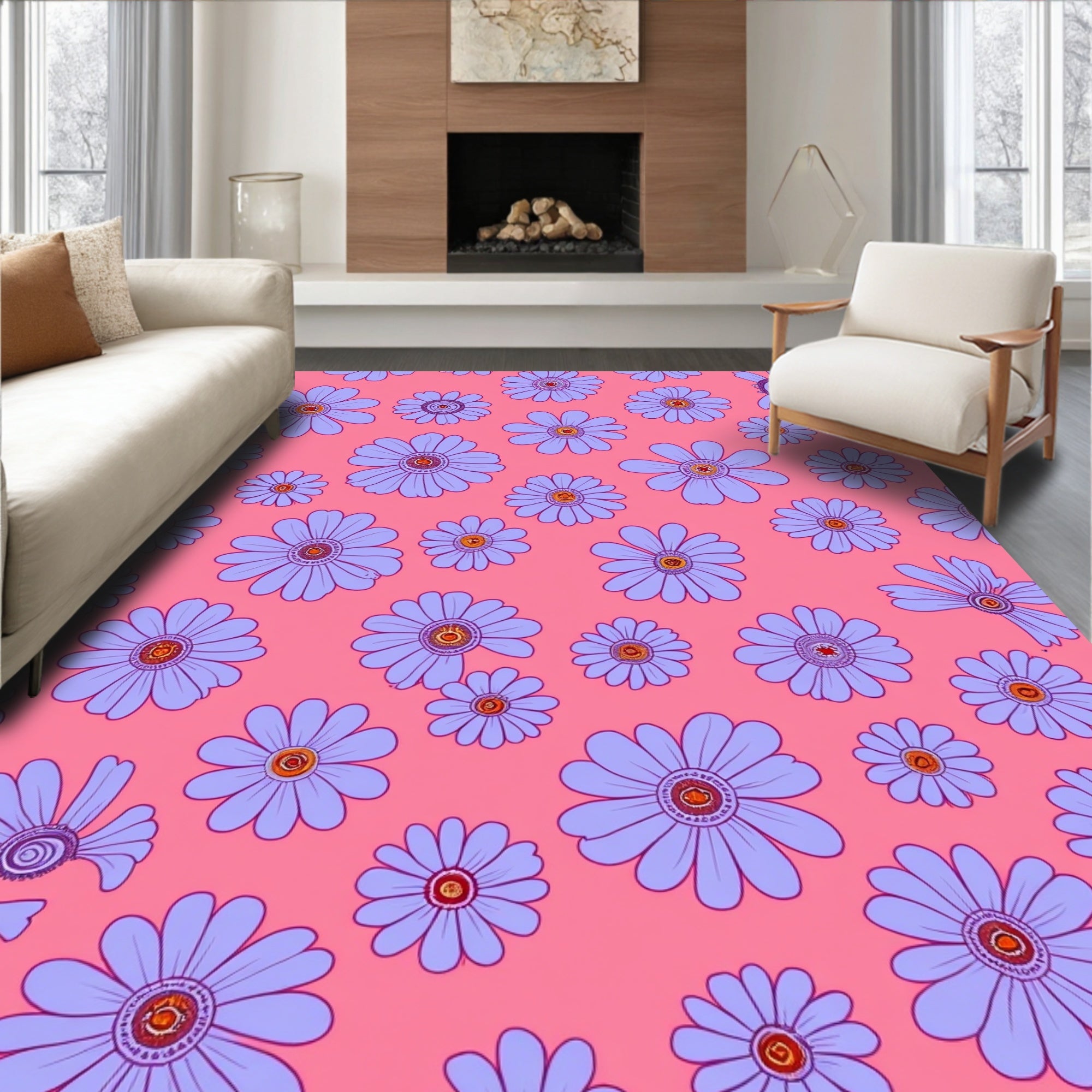 Daisy Pattern Funky Floral Design Rug