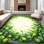 Vibrant Green Leaves Nature Border Design Rug