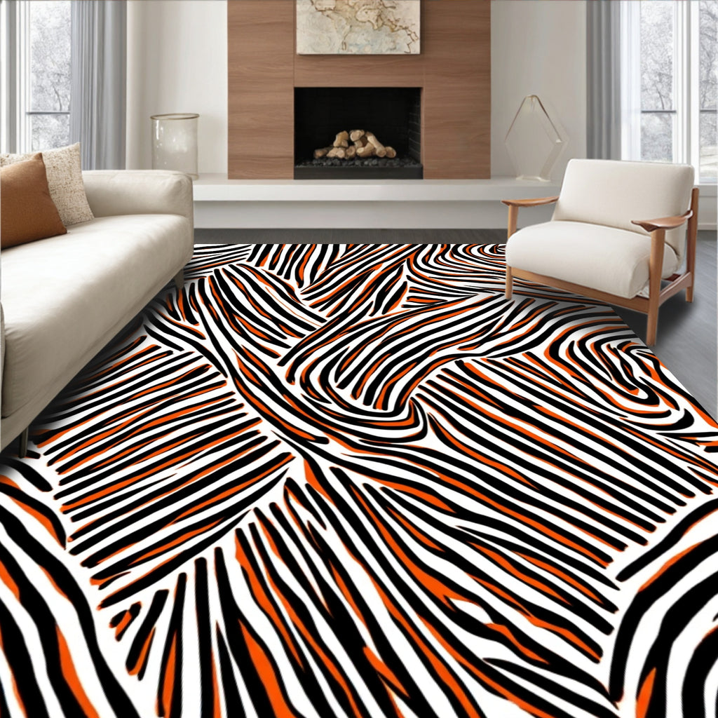 Bold Orange Zebra Stripe Pattern Rug
