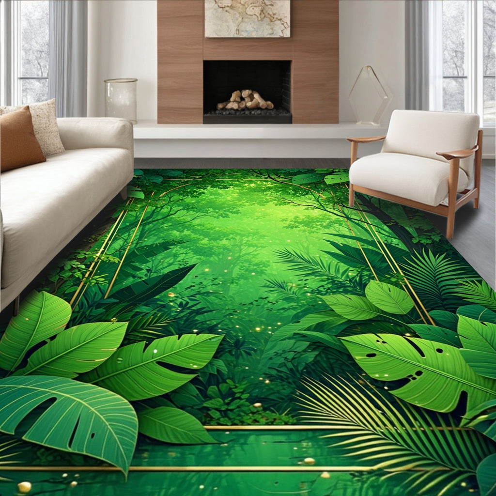 Lush Green Tropical Jungle Vista Rug