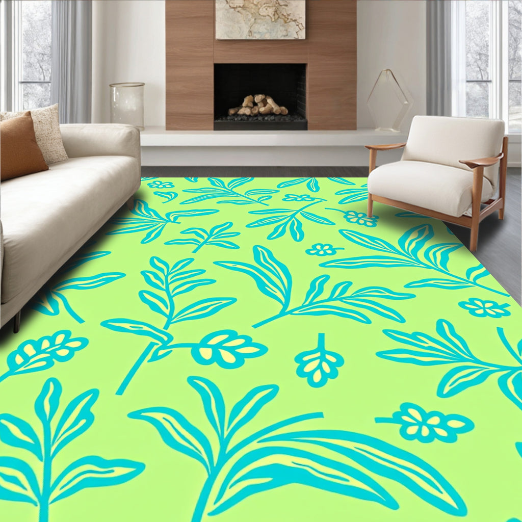 Lush Teal Leaf Pattern Rug