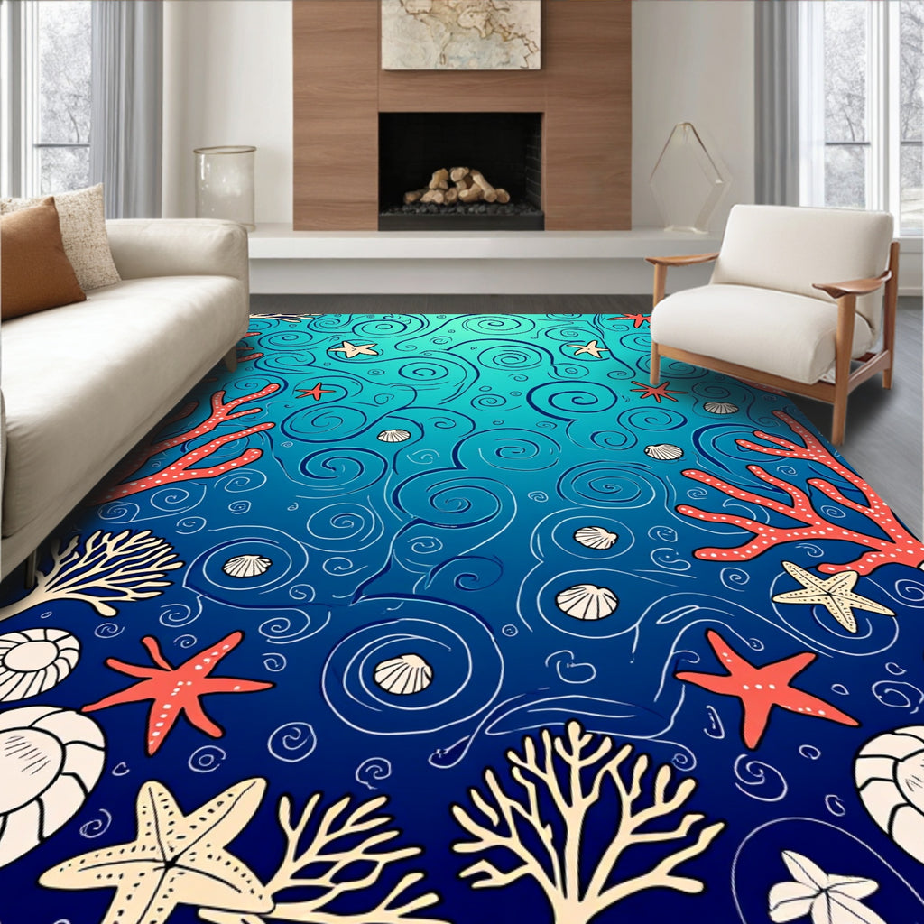 Marine Life Swirls Pattern Rug