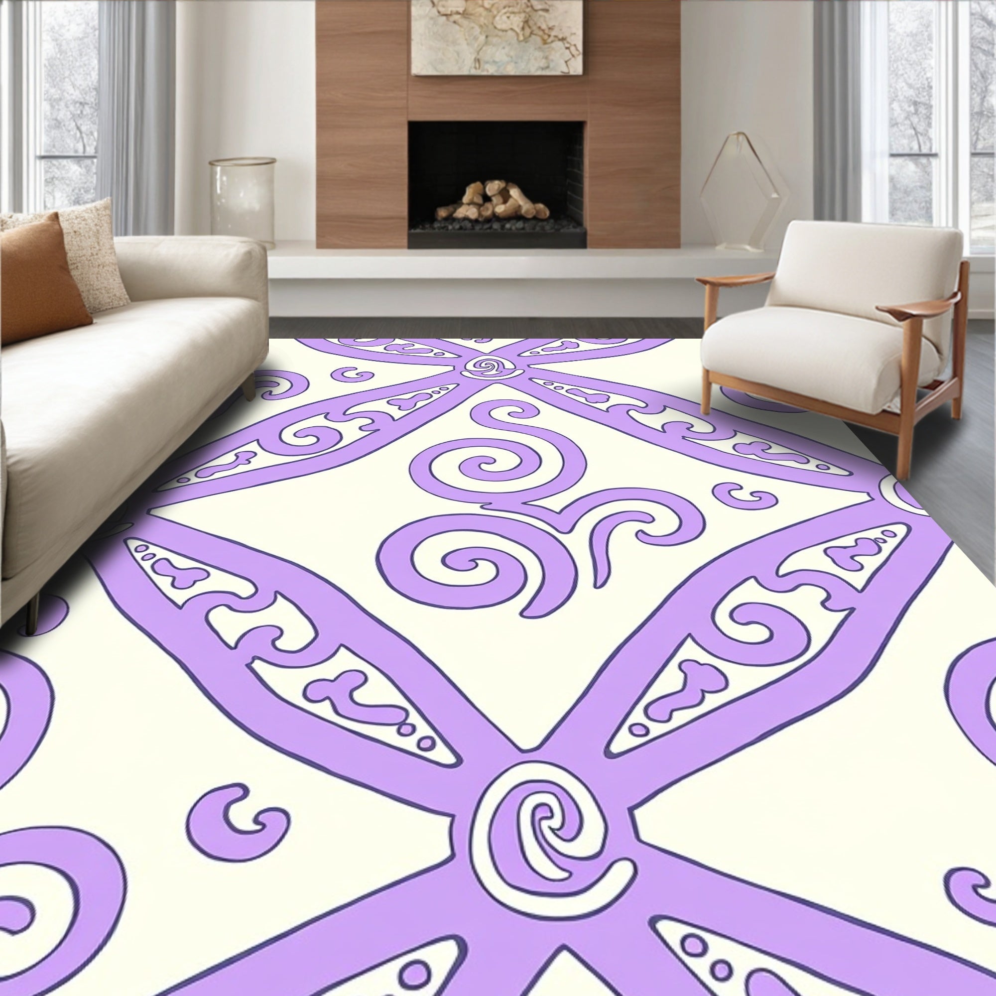 Lavender Swirl Scroll Pattern Rug