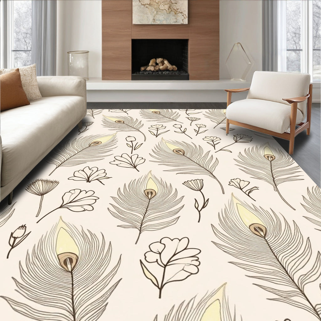 Delicate Feather Floral Sketch Pattern Rug