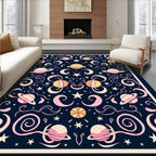 Cosmic Pink and Gold Celestial Swirls Rug